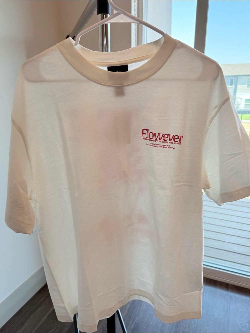H&M White Relaxed Tee with Small Red Chest Print